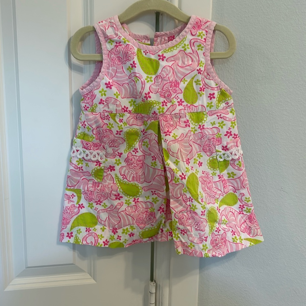 Lilly Pulitzer toddler dress 18-24m pink green cats guc